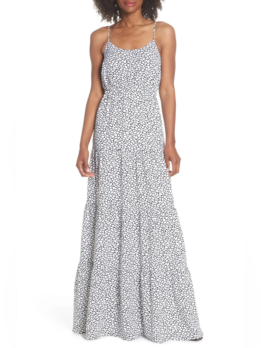 Michael Kors Black & White Pebble Tiered Maxi Dress